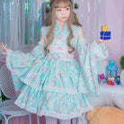 Pink or Blue Ruffled Lolita Kimono Dress with 55cm Skirt Length - Cosparty