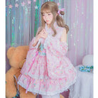 Pink or Blue Ruffled Lolita Kimono Dress with 55cm Skirt Length - dresses