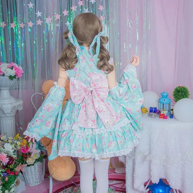Pink or Blue Ruffled Lolita Kimono Dress with 55cm Skirt Length - Cosparty