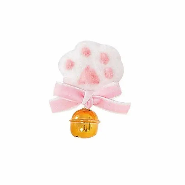 Pink White Fuzzy Furry Paw Print Hair Pin Lapel Brooch Bell Petplay Kink Fetish Kitten