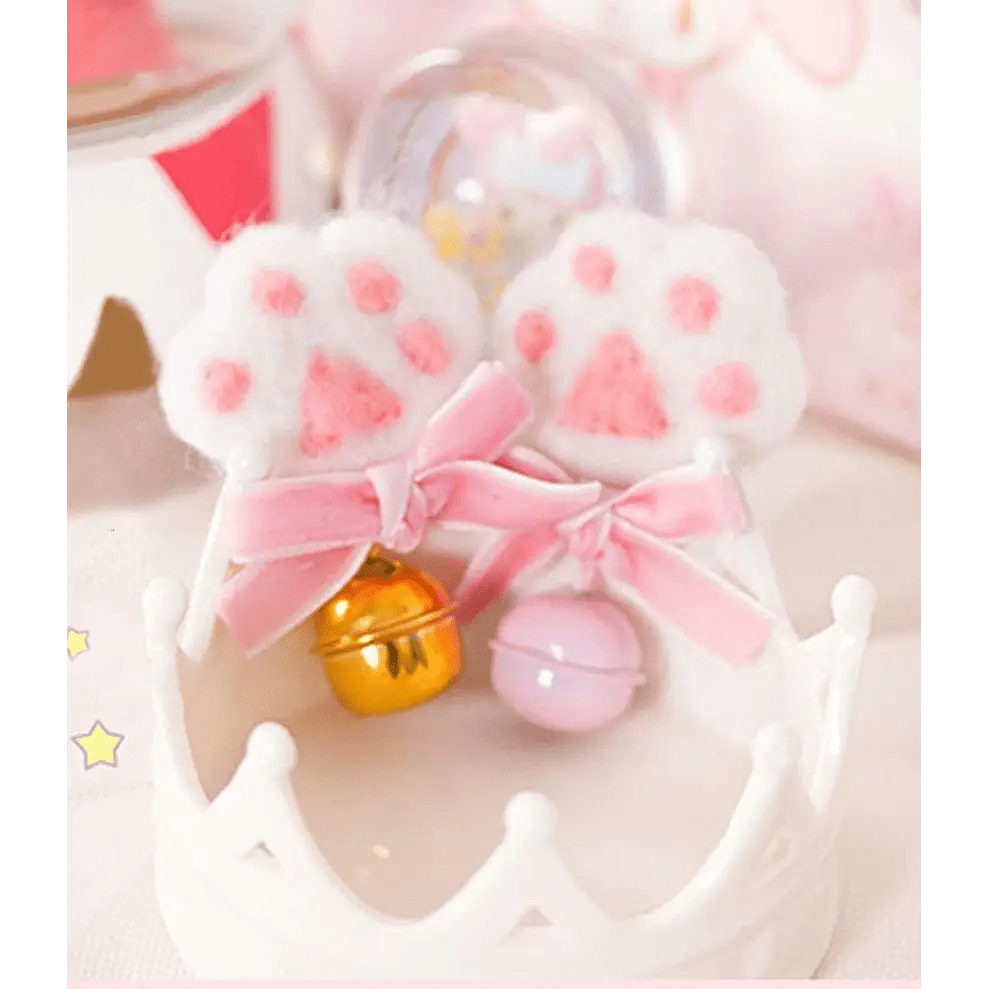 Pink Paw Print Hair Clips with Bow and Bell - Cosparty