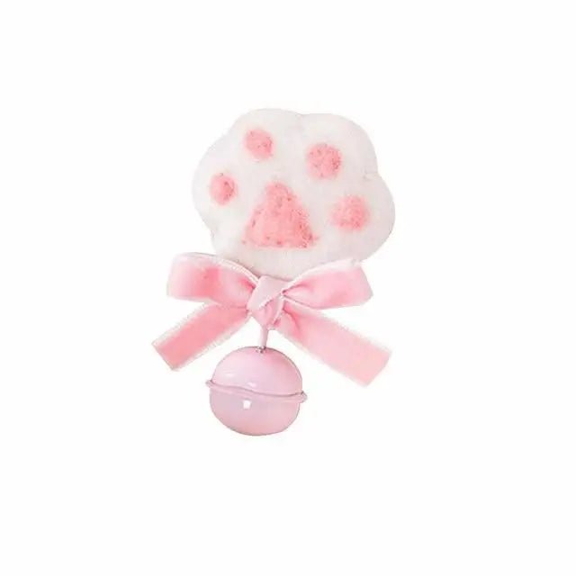 Pink Paw Print Hair Clips with Bow and Bell - Cosparty