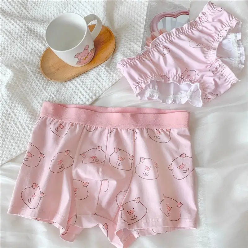 Pink Piggy Underwear Set for Couples - Boxer Briefs and Panties - Cosparty