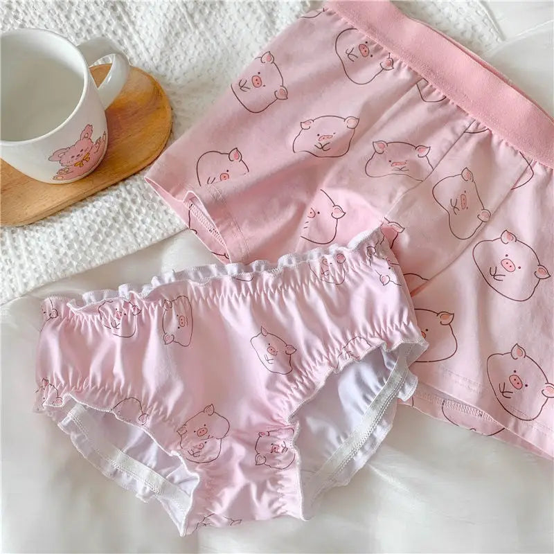 Pink Piggy Underwear Set for Couples - Boxer Briefs and Panties - underwear