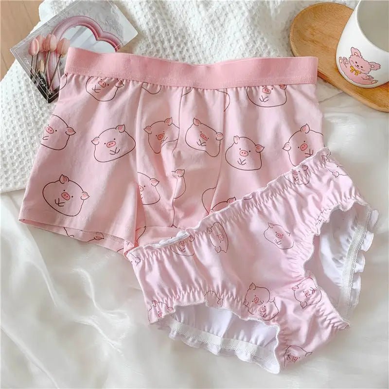 Pink Piggy Underwear Set for Couples - Boxer Briefs and Panties - Cosparty