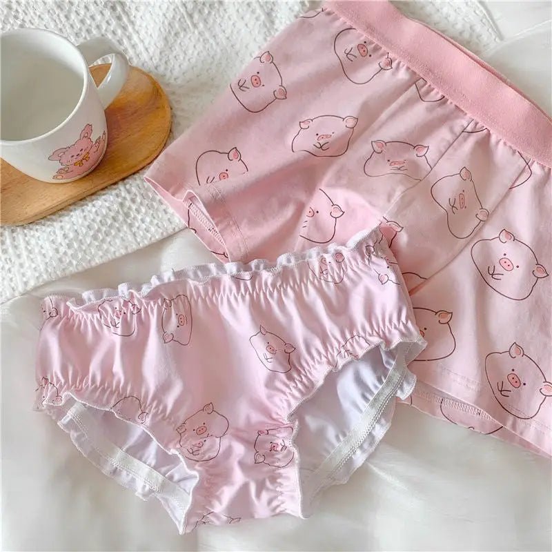 Pink Piggy Underwear Set for Couples - Boxer Briefs and Panties - Cosparty