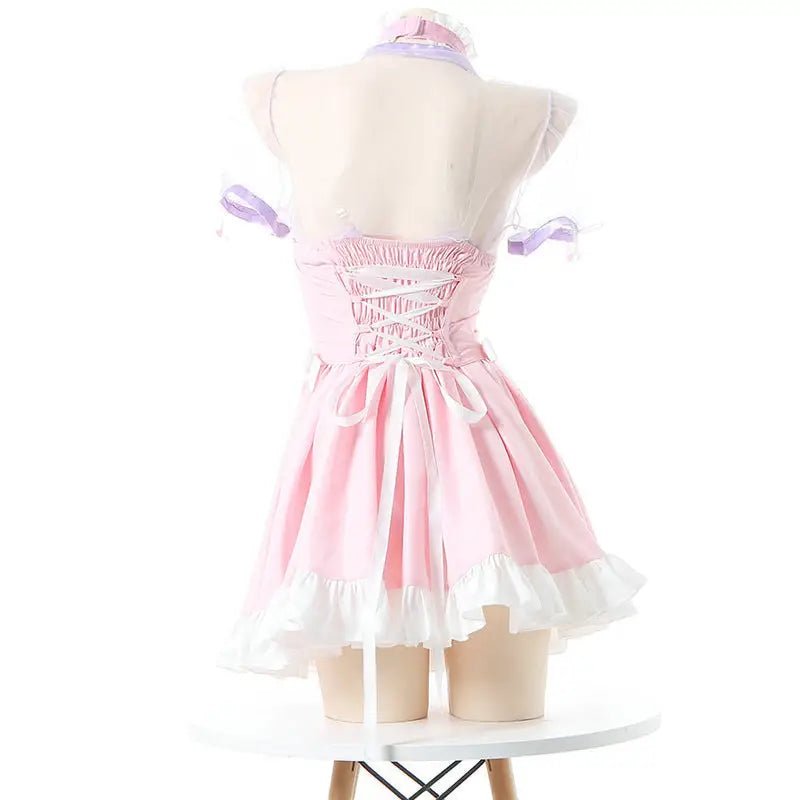 Pink Princess Maid Dress with Bows and Ruffles - Cosparty