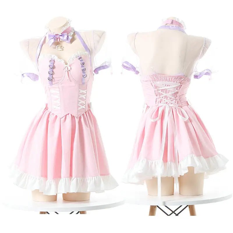 Pink Princess Maid Dress with Bows and Ruffles - Cosparty