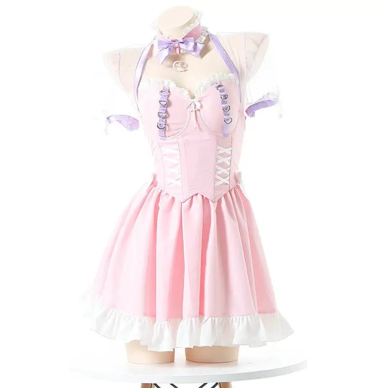 Pink Princess Maid Dress with Bows and Ruffles - Cosparty