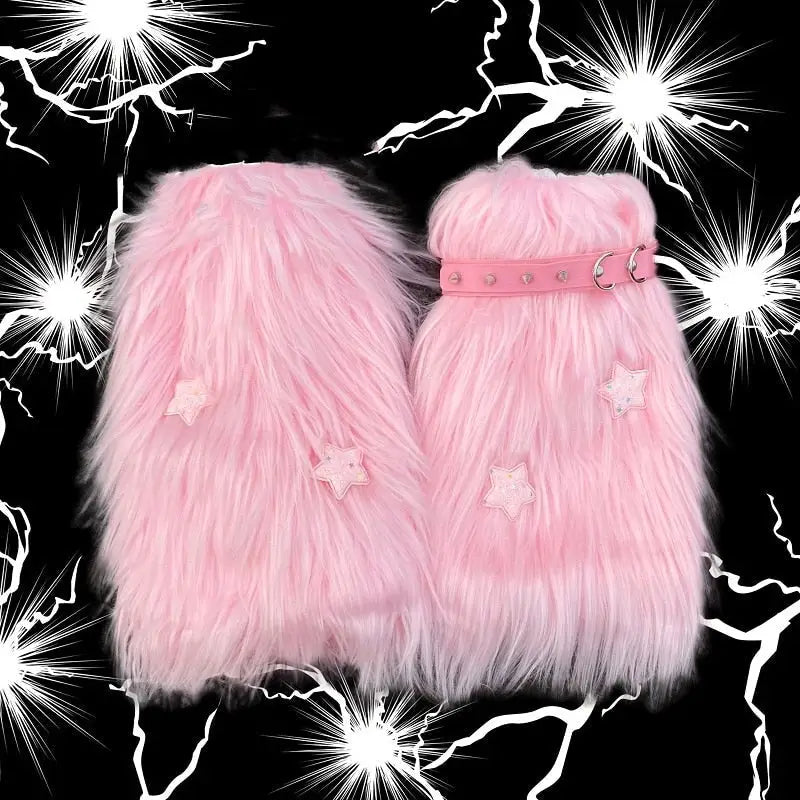 Pink Shaggy Fur Boot Covers for Dollcore and Barbie Inspired Outfits - boot cover