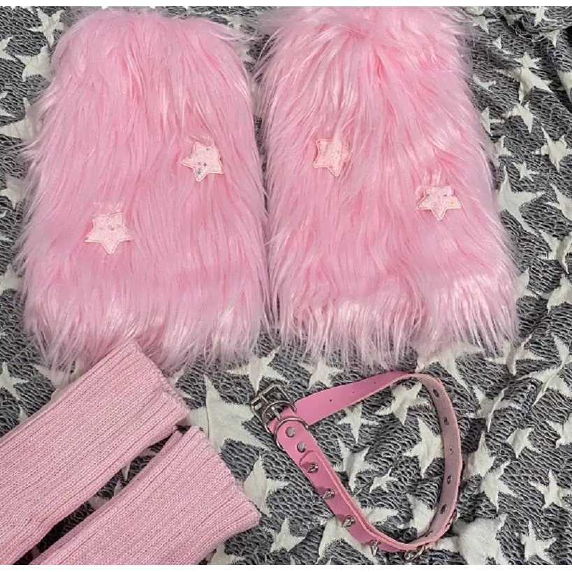 Pink Shaggy Fur Boot Covers for Dollcore and Barbie Inspired Outfits - boot cover