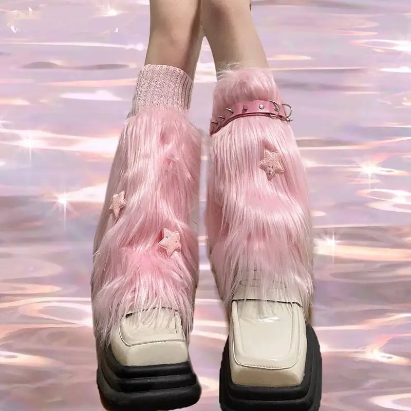 Pink Shaggy Fur Boot Covers for Dollcore and Barbie Inspired Outfits - boot cover