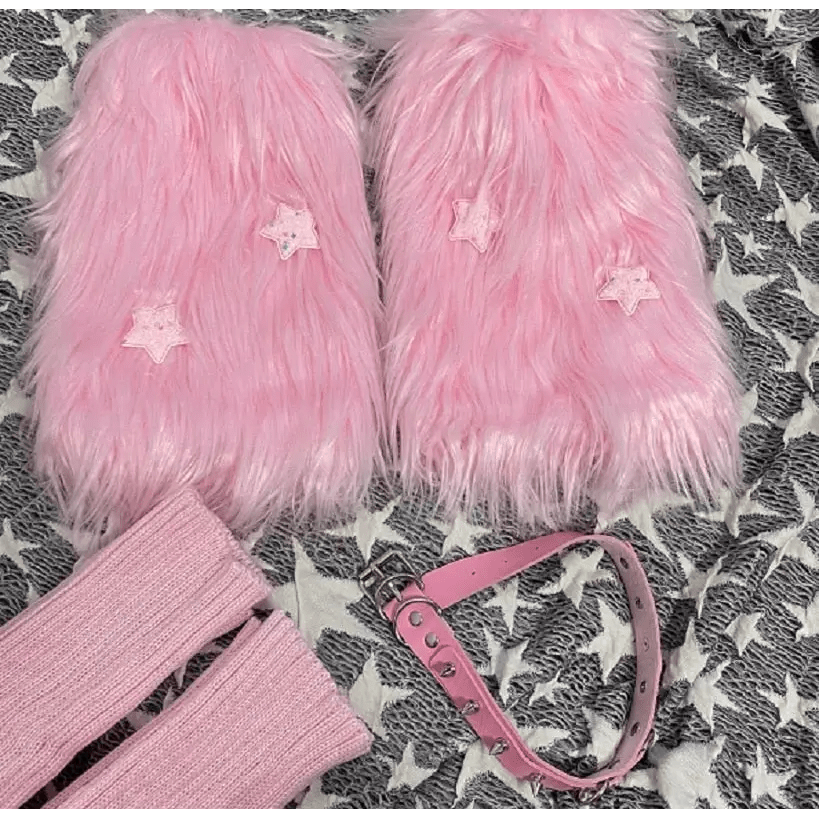 Pink Shaggy Fur Boot Covers for Dollcore and Barbie Inspired Outfits - Cosparty