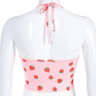 Pink Strawberry Patterned Halter Crop Top for Sweet Babes - top