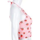 Pink Strawberry Patterned Halter Crop Top for Sweet Babes - top