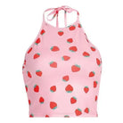 Pink Strawberry Patterned Halter Crop Top for Sweet Babes - top