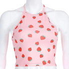 Pink Strawberry Patterned Halter Crop Top for Sweet Babes - top