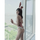 Pink Velour Ruffled Bunny Cosplay Bodysuit with Lace Trim and Ears - Cosparty