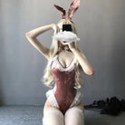 Pink Velour Ruffled Bunny Cosplay Bodysuit with Lace Trim and Ears - bodysuit