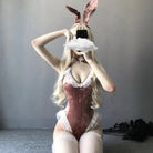 Pink Velour Ruffled Bunny Cosplay Bodysuit with Lace Trim and Ears - Cosparty