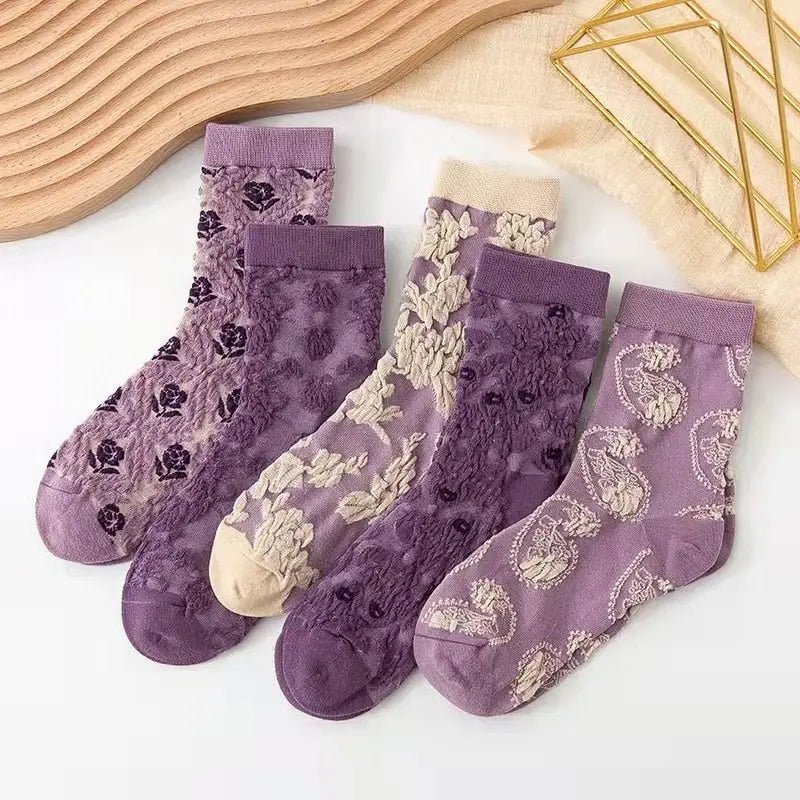 Pink Vintage Floral Socks for Kawaii and Fairycore Styles - Cosparty