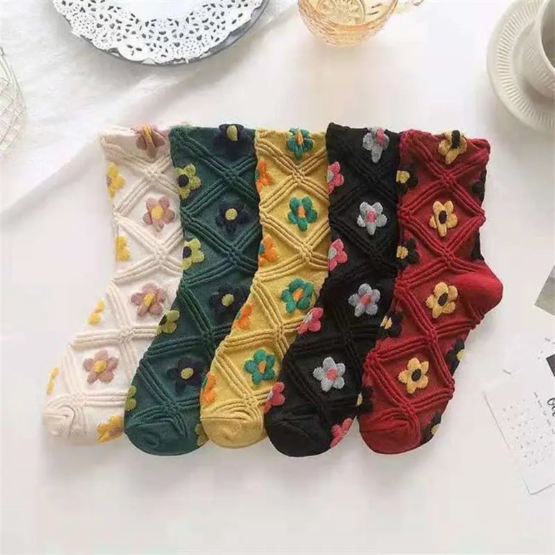 Pink Vintage Floral Socks for Kawaii and Fairycore Styles - Cosparty