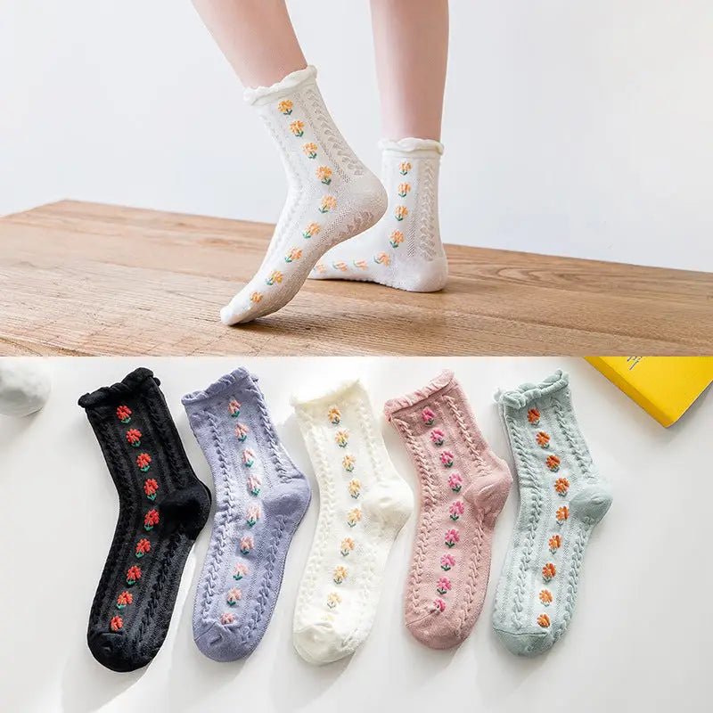 Pink Vintage Floral Socks for Kawaii and Fairycore Styles - Cosparty