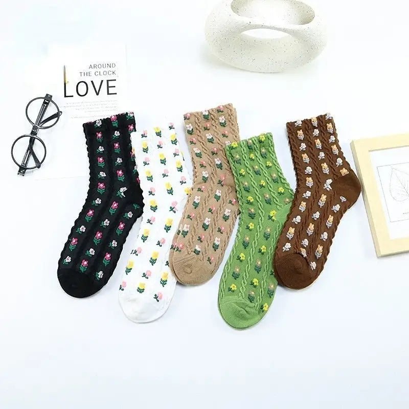 Pink Vintage Floral Socks for Kawaii and Fairycore Styles - Cosparty