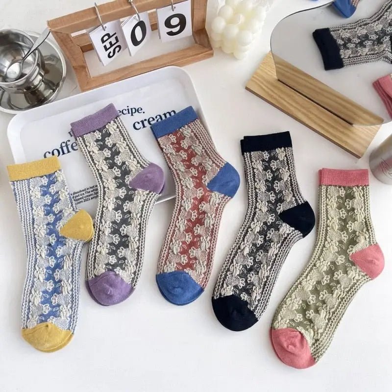 Pink Vintage Floral Socks for Kawaii and Fairycore Styles - Cosparty