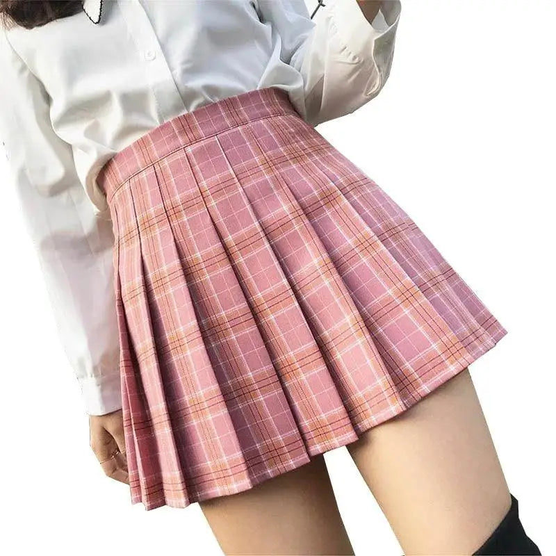 Plaid and Solid Color School Girl Skirt in Plus Sizes Org InStock 40cm Length - skirt