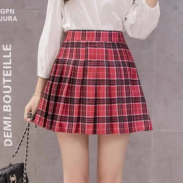 Plaid and Solid Color School Girl Skirt in Plus Sizes Org InStock 40cm Length - Cosparty