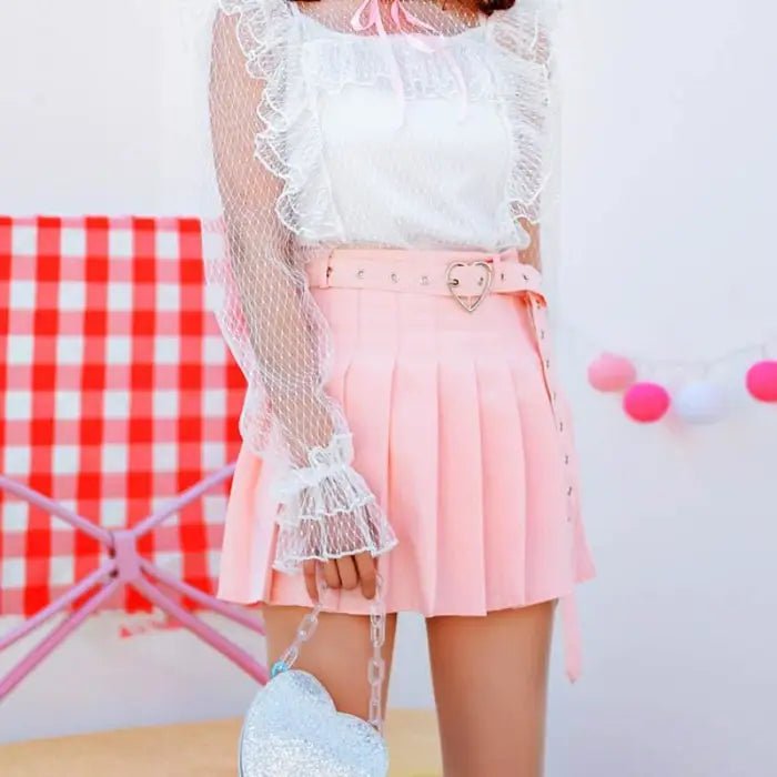 Pleated Buckled Skirt with Heart Design - Cosparty