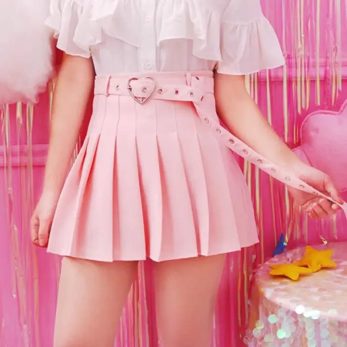 Pleated Buckled Skirt with Heart Design - Cosparty