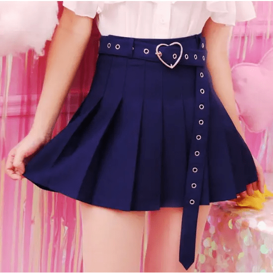 Pleated Buckled Skirt with Heart Design - Cosparty