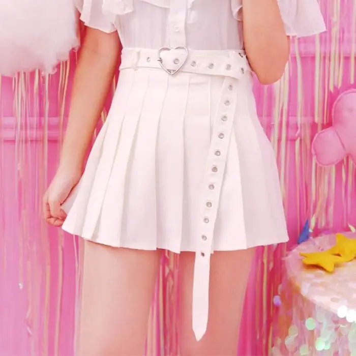 Pleated Buckled Skirt with Heart Design - Cosparty