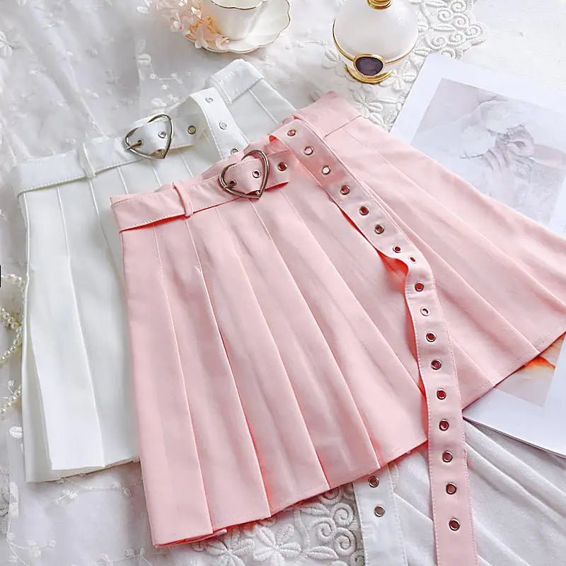 Pleated Buckled Skirt with Heart Design - Cosparty