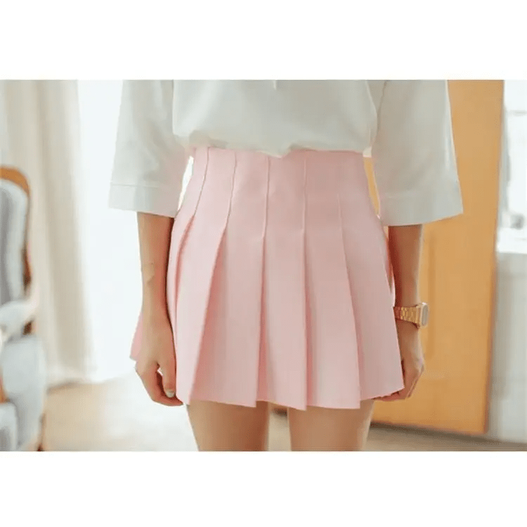Pleated School Girl Skirt with Built - in Shorts for Chic Style - Cosparty