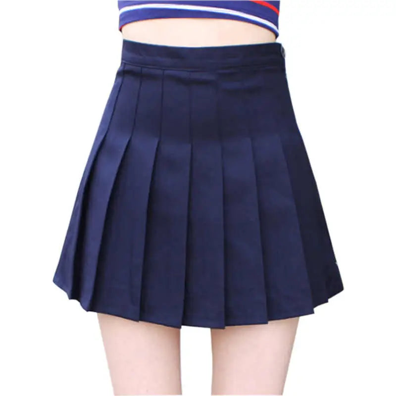 Pleated School Girl Skirt with Built-in Shorts for Chic Style - Navy / XS - Skirts