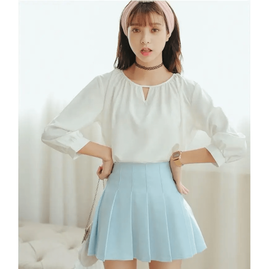 Pleated School Girl Skirt with Built - in Shorts for Chic Style - Cosparty