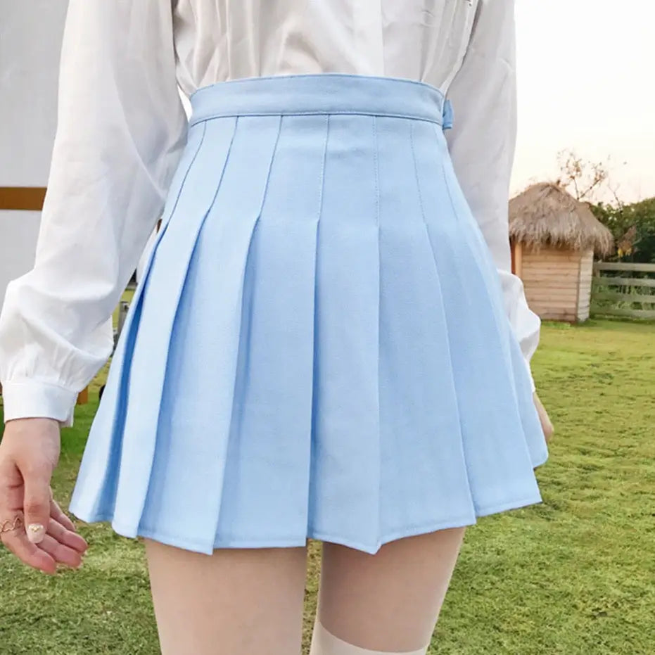 Pleated School Girl Skirt with Built-in Shorts for Chic Style - Blue / XS - Skirts