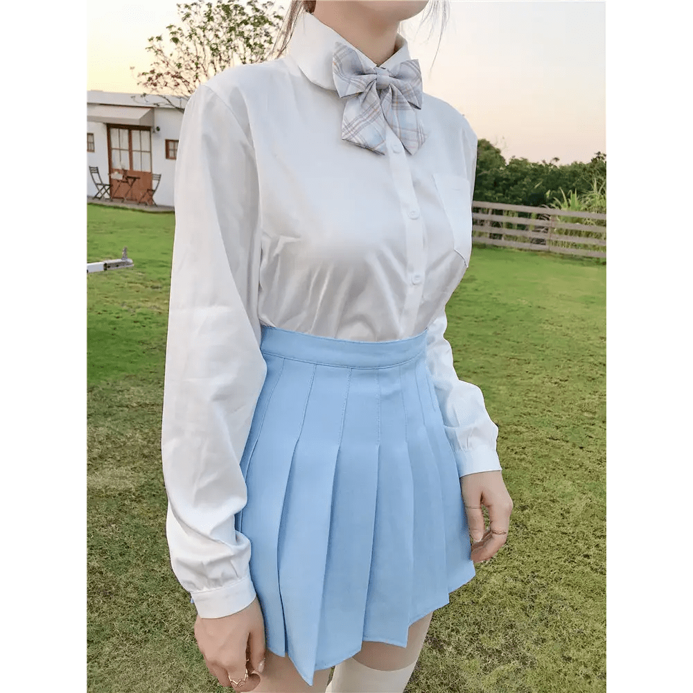 Pleated School Girl Skirt with Built - in Shorts for Chic Style - Cosparty