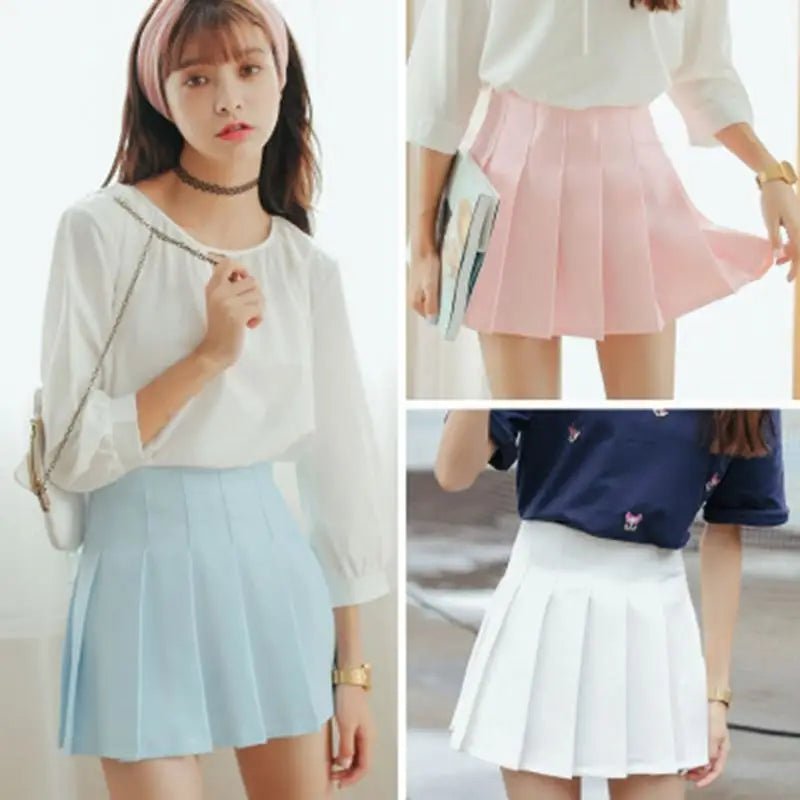 Pleated School Girl Skirt with Built - in Shorts for Chic Style - Cosparty