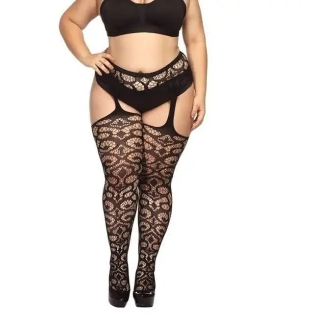 Plus - Size Lace Pantyhose with Extra Stretch for Thicc Thighs - Cosparty