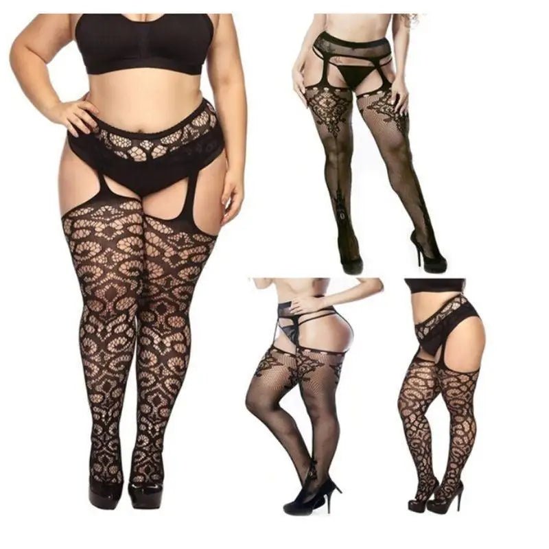Plus - Size Lace Pantyhose with Extra Stretch for Thicc Thighs - Cosparty