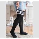 Plus-Size School Girl Thigh High Stockings in White Stripes or Solid Black - socks