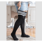 Plus - Size School Girl Thigh High Stockings in White Stripes or Solid Black - Cosparty