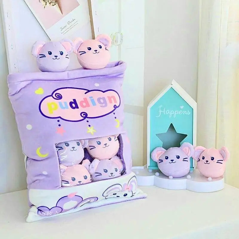 Plush Bag with Adorable Plush Baby Mice for Matching Mouse Hoodie Lovers - plush