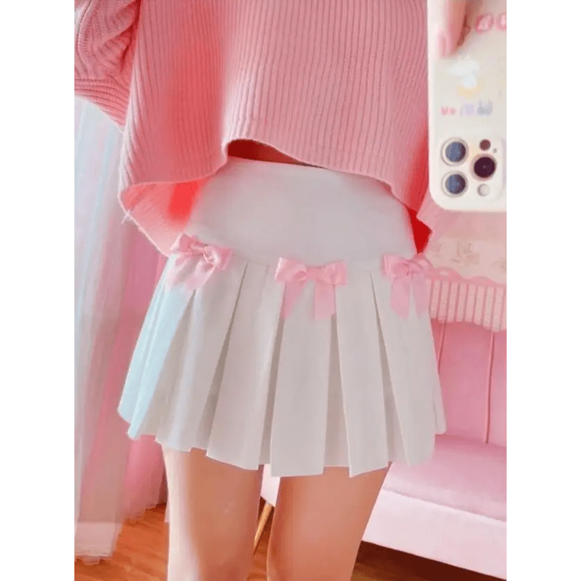 Princess Aesthetic Pink and White Ribbon Tennis Skirt - Cosparty