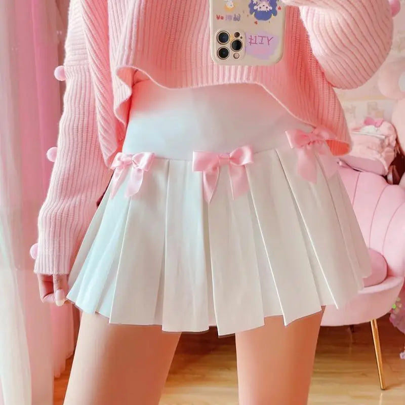 Princess Aesthetic Pink and White Ribbon Tennis Skirt - skirt