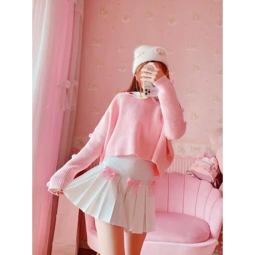 Princess Aesthetic Pink and White Ribbon Tennis Skirt - skirt